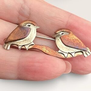 Vintage copper and Silver Bird Brooch signed